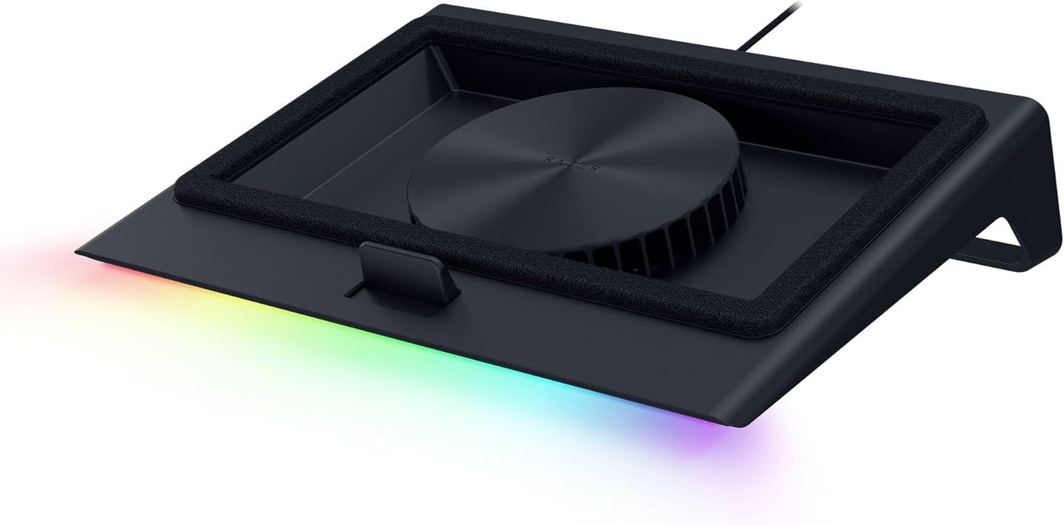 Razer Laptop Cooling Pad: Adaptive Smart - Intelligent Fan Control - Airtight Pressure Chamber - Fits Most Laptops & Macbooks 14” to 18" - Preset & Custom Fan Curves - 3 Port USB Type A - Chroma RGB