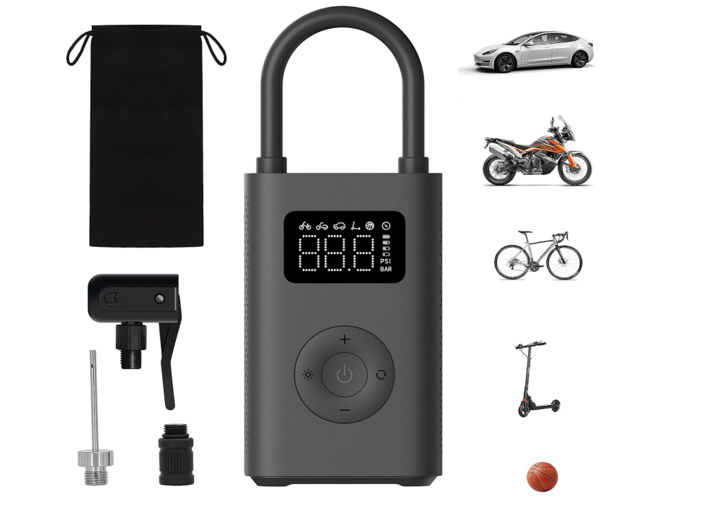 Xiaomi Portable Electric Air Compressor, 150 PSI Tire Inflator for Car, Scooter, Bike Tires and Balls - Cordless with Digital Pressure Detection