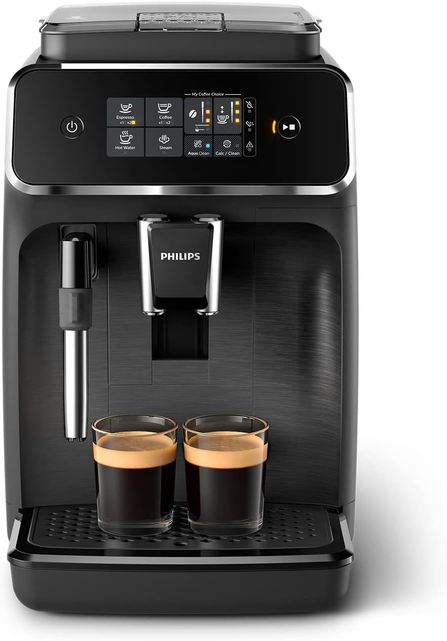 Philips 1200 Series Fully Automatic Espresso Machine, Classic Milk Frother, 2 Coffee Varieties, Intuitive Touch Display, 100% Ceramic Grinder, AquaClean Filter, Aroma Seal, Black (EP1220/04)