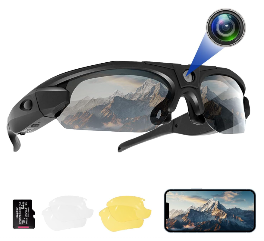 FlyGift Sport Camera with WiFi, Camera Sunglasses for Outdoor Sports Supports iOS&Android (64GB TF Card Included)