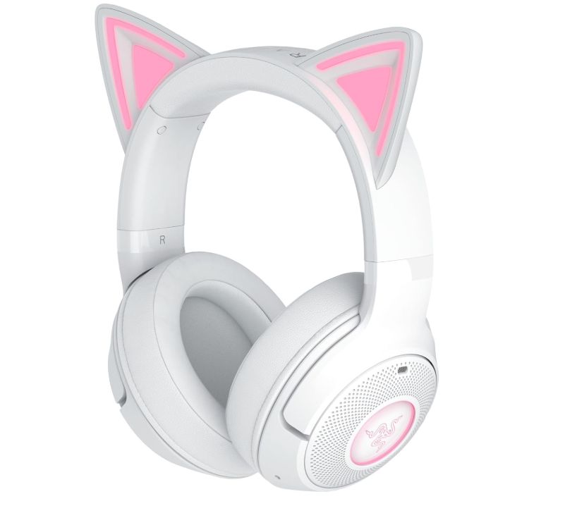Razer Kraken Kitty V2 BT Wireless RGB Headset: Chroma RGB Kitty Ears & Earcups - Bluetooth 5.2-40 mm Drivers - Noise-Cancelling Mics - Lightweight - 40 Hr Battery w/Type C Charging - White
