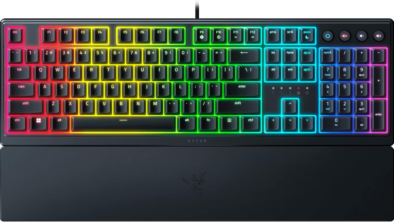 Razer Ornata V3 Gaming Keyboard: Low Profile Keys - Mecha Membrane Switches - UV Coated Keycaps - Backlit Media Keys - 10 Zone RGB Lighting - Spill Resistant - Magnetic Wrist Wrest - Snap Tap