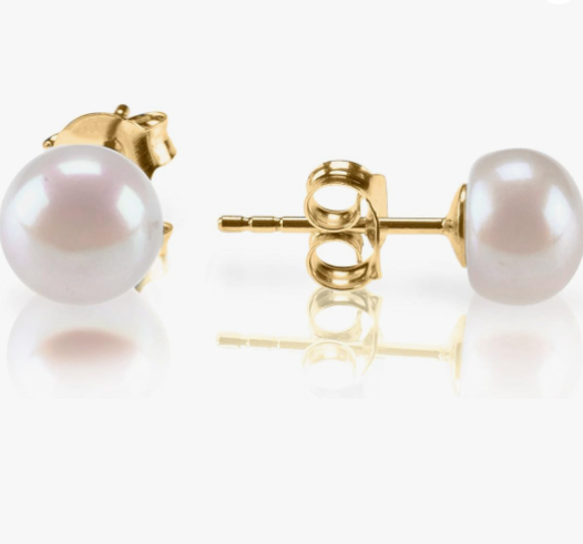 PAVOI Sterling Silver, 14K Gold Plated, AAA+ Quality Handpicked Freshwater Cultured Stud Pearl Earrings