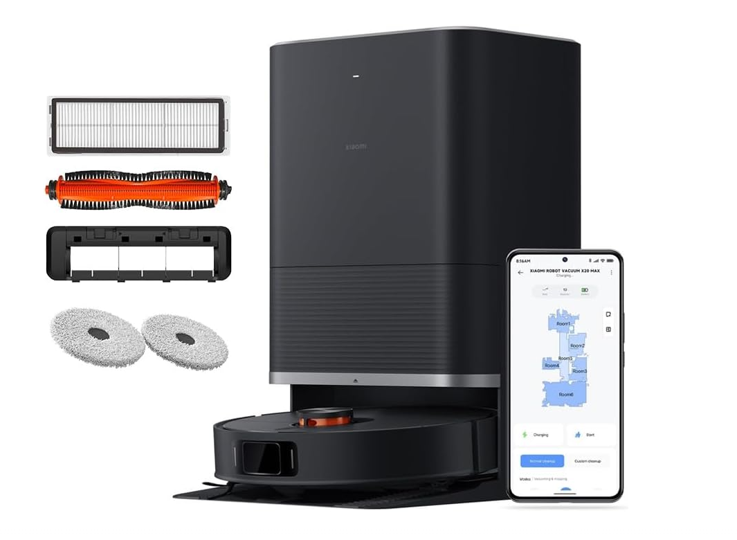 Xiaomi X20 Max Robot Vacuum and Mop, Self-Drying, Auto Mop Washing, 8000Pa Suction, Self-Emptying, Structured Light and Edge Laser Obstacle Avoidance,Edge Cleaning