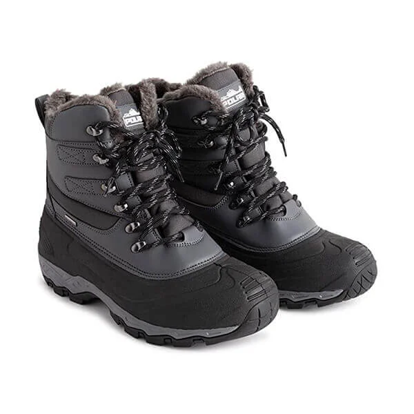 POLAR Mens Waterproof Outsole Deep Tread Fully Faux Fur Lined Winter Durable Snow Boots