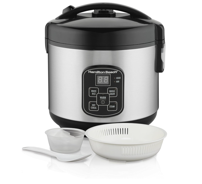 Hamilton Beach Digital Programmable Rice Cooker & Food Steamer, 8 Cups Cooked (4 Uncooked), With Steam & Rinse Basket, Stainless Steel (37518)
