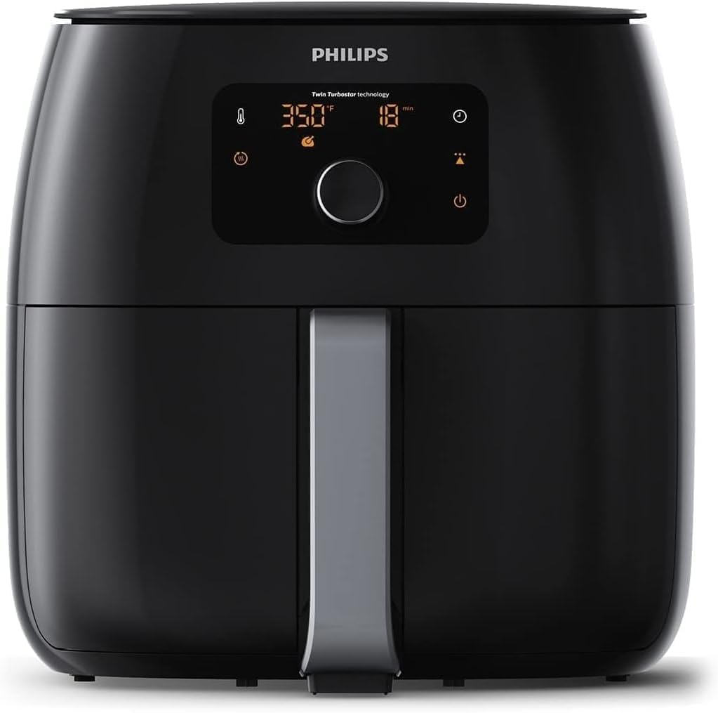 Philips Premium Airfryer XXL, Fat Removal Technology, 3lb/7qt, Rapid Air Technology, Digital Display, Keep Warm Mode, 5 Cooking Presets, HomeID App, Family Sized, Black (HD9650/96)