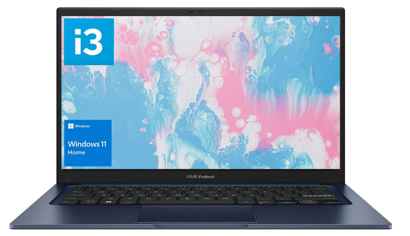 ASUS Vivobook Laptop, 14" FHD Display, i3-1215U, 16GB RAM, 512GB SSD, Wi-Fi 6, HDMI, Webcam, Touchpad, Windows 11 Home, Blue