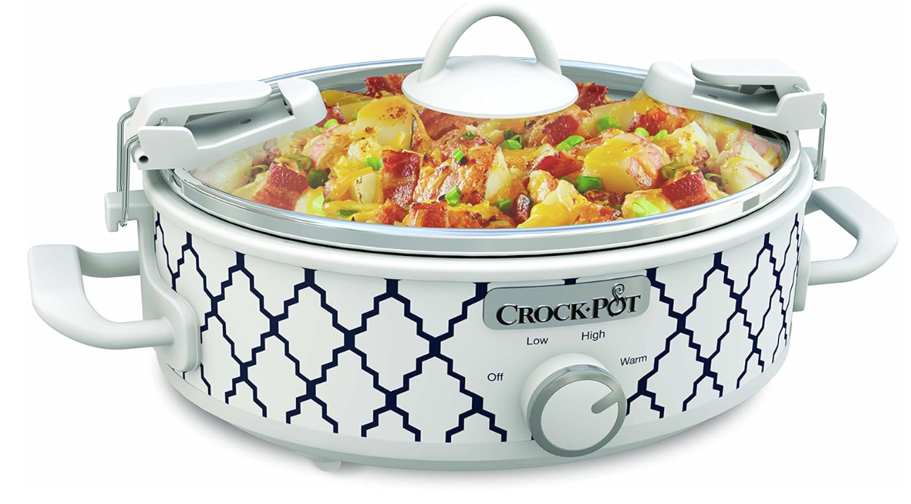 Crock-Pot Small 2.5 Quart Casserole Slow Cooker in White/Blue, Enjoy Eye-Catching Quick Meals, Durable and Compact