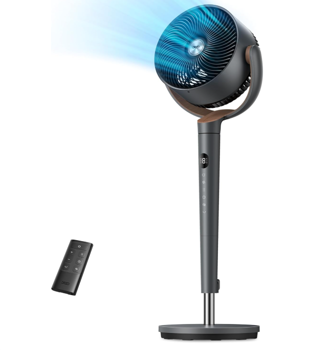 Dreo Fan for Bedroom, 120° Oscillating Standing Fans, Quiet Floor Fan with DC Motor, 100ft Pedestal Fans for Room, 9 Speeds, 4 modes, 20dB, 120° Manual Vertical, 37-42" Adjustable Height, 9H Timer