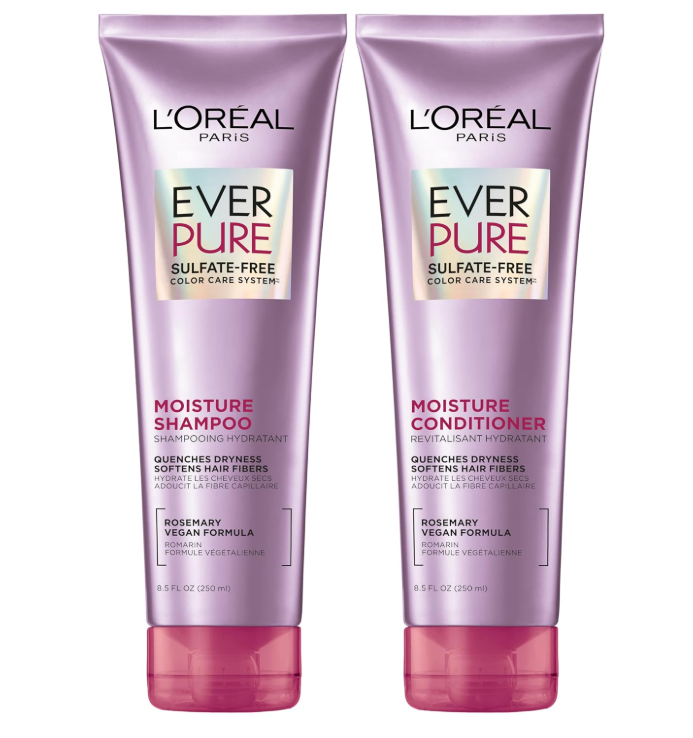 L'Oreal Paris Moisture Sulfate Free Shampoo and Conditioner Set, Hair Care for Color-Treated Hair with Rosemary Botanicals, EverPure, 1 Kit